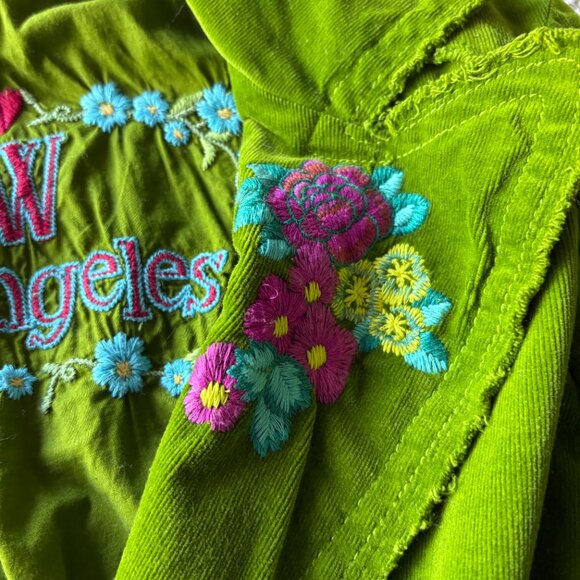 Johnny Was M Green Corduroy Embroidered Jacket Wearable Art Birds Heart - Picture 5 of 15